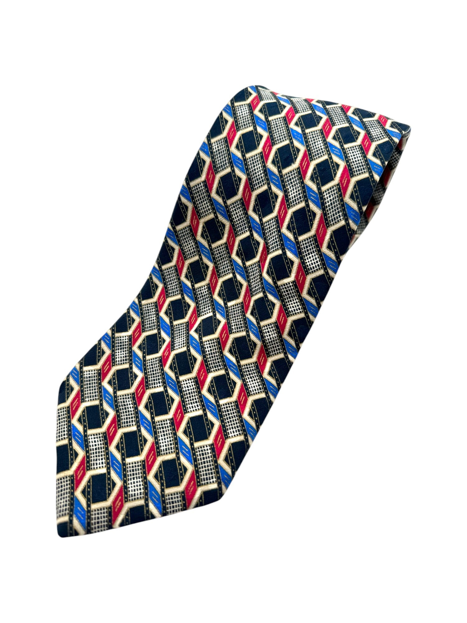 Vintage Brioni Krawatte 90s Seide Made In Italy Blau Rot - RareRags