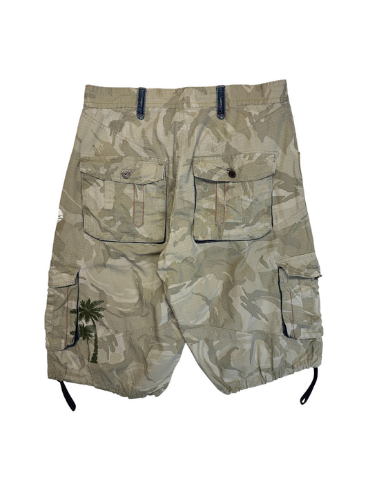 90s Pelle Pelle Cargo Shorts Sand Camouflage W34 - RareRags