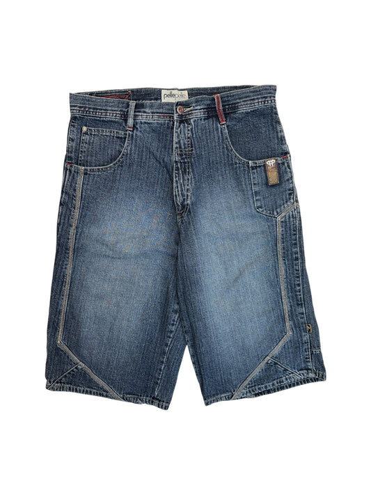 90s Pelle Pelle Jorts Baggy Embroidery Dark Denim Blau W34 - RareRags