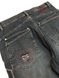 90s Pelle Pelle Jorts Baggy Embroidery Dark Denim Blau W34 - RareRags