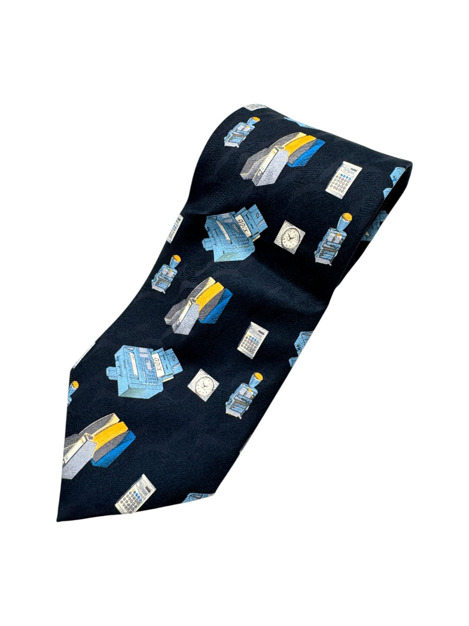 Olandre Krawatte 00s Office Print Dunkelblau - RareRags