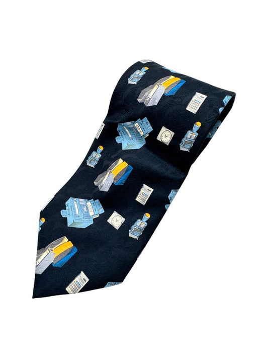 Olandre Krawatte 00s Office Print Dunkelblau