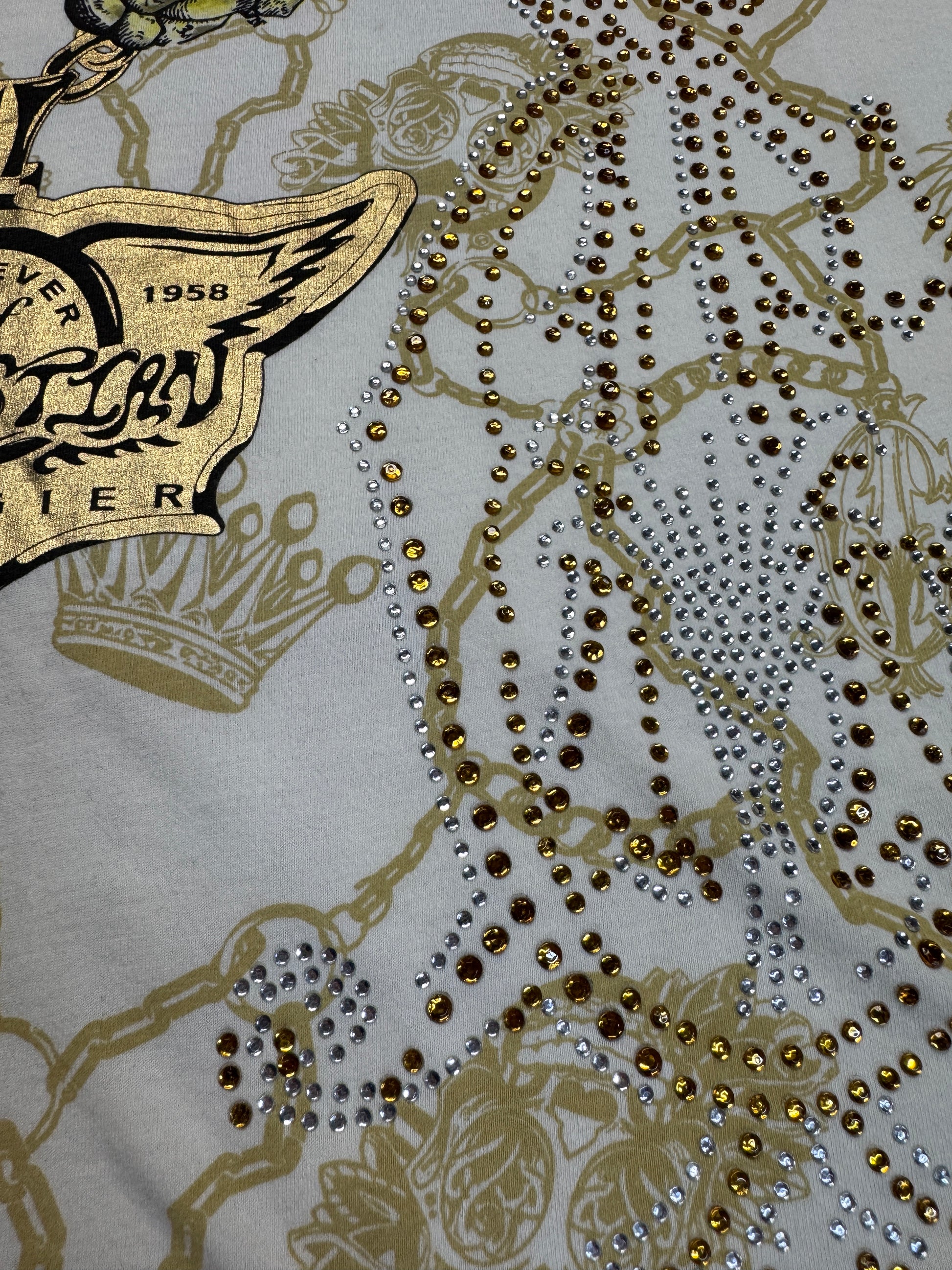 00s Christian Audigier Shirt Skull&Strass Weiß Gold XL - RareRags