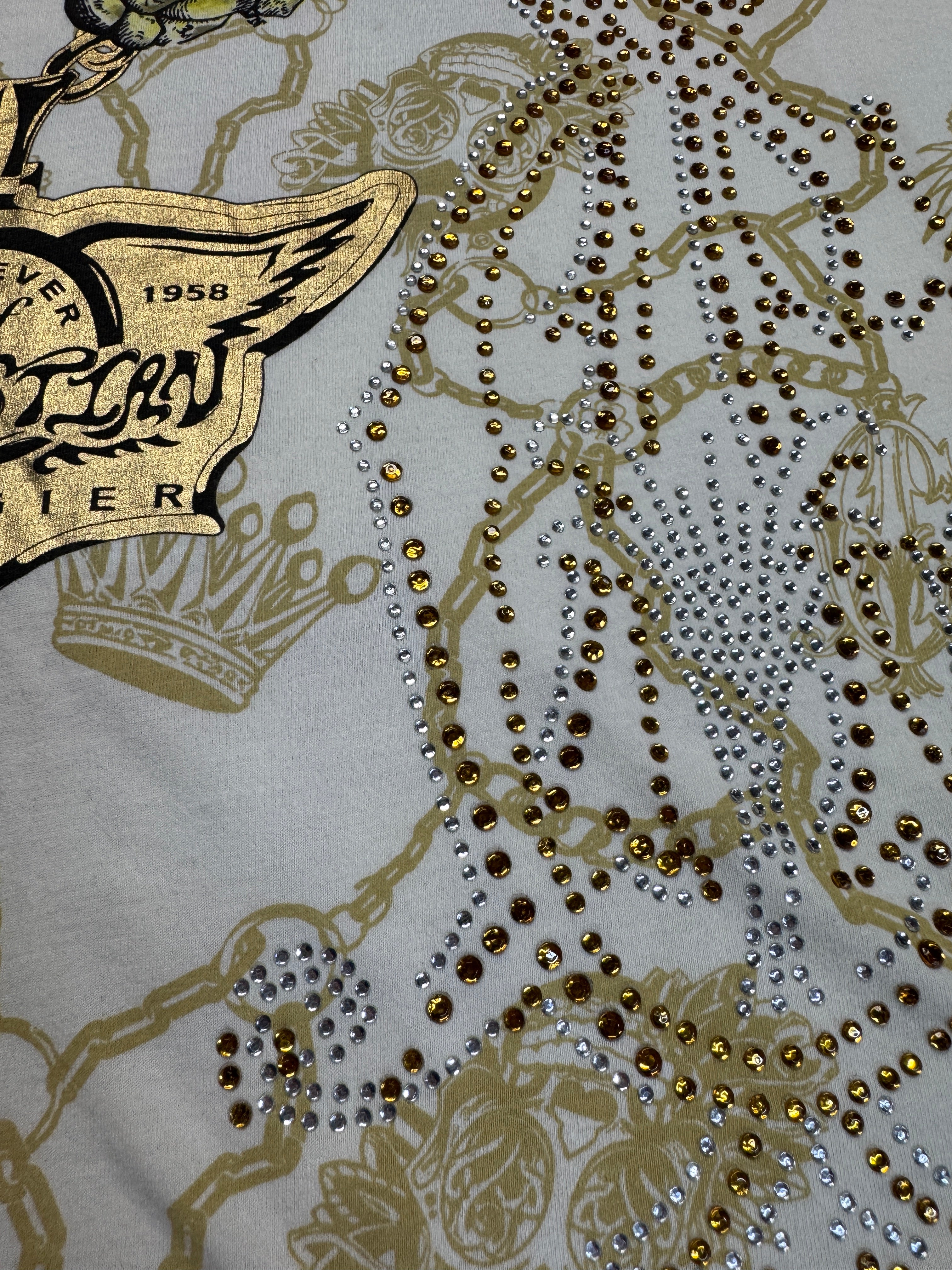 00s Christian Audigier Shirt Skull&Strass Weiß Gold XL - RareRags