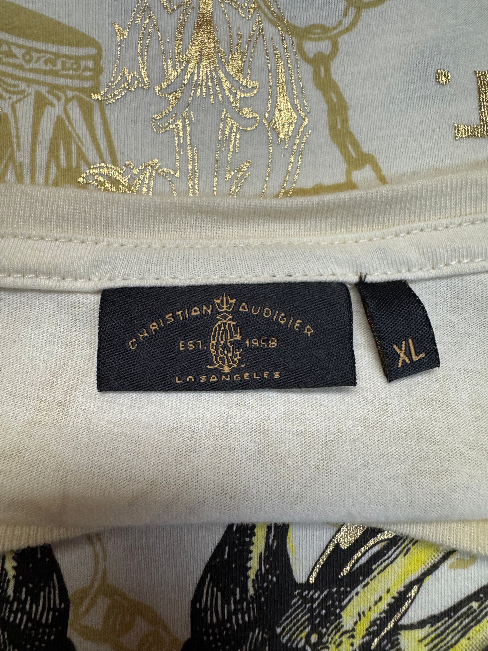 00s Christian Audigier Shirt Skull&Strass Weiß Gold XL - RareRags