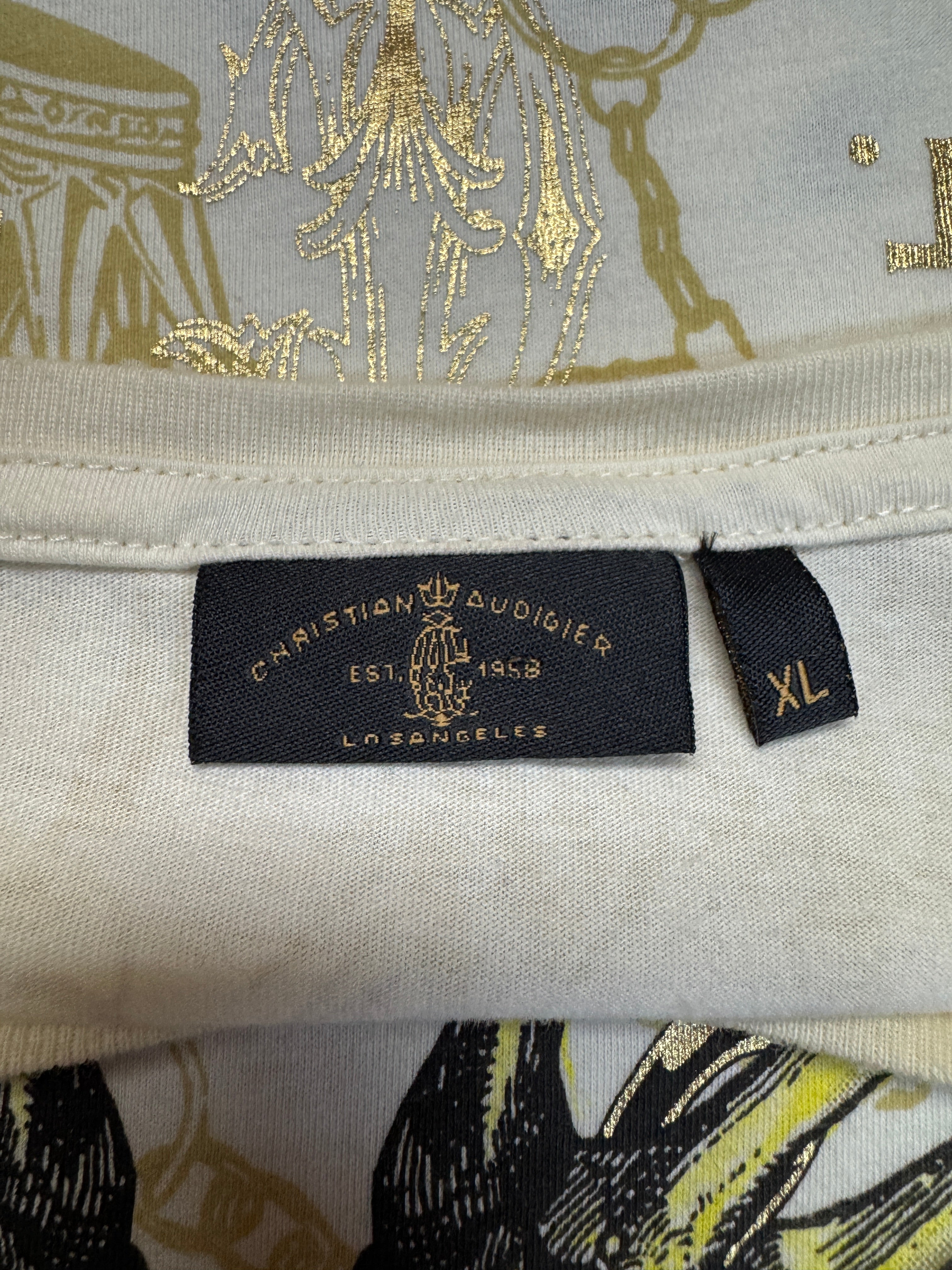 00s Christian Audigier Shirt Skull&Strass Weiß Gold XL - RareRags