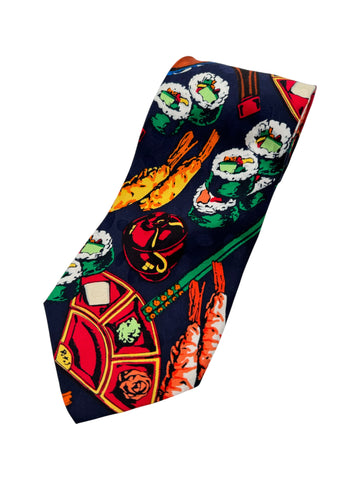 Vintage Atlas Design Krawatte 90s Made In Korea Sushi Print Bunt