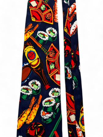 Vintage Atlas Design Krawatte 90s Made In Korea Sushi Print Bunt