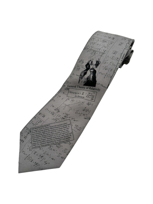 Vintage Robin Ruth Krawatte 90s Einstein Relativitätstheorie Print Grau