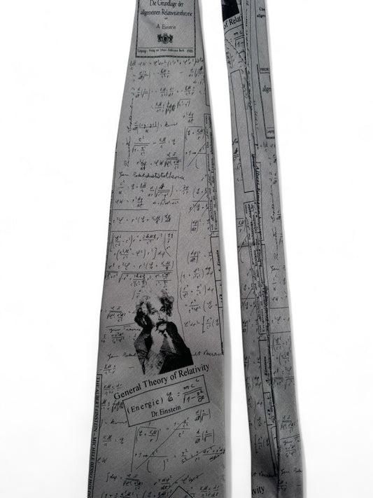 Vintage Robin Ruth Krawatte 90s Einstein Relativitätstheorie Print Grau