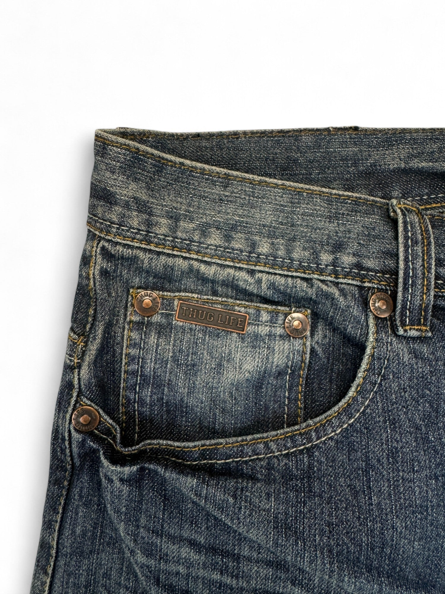 Thug Life Jorts Deadstock Y2K Baggy Dark Blue 36