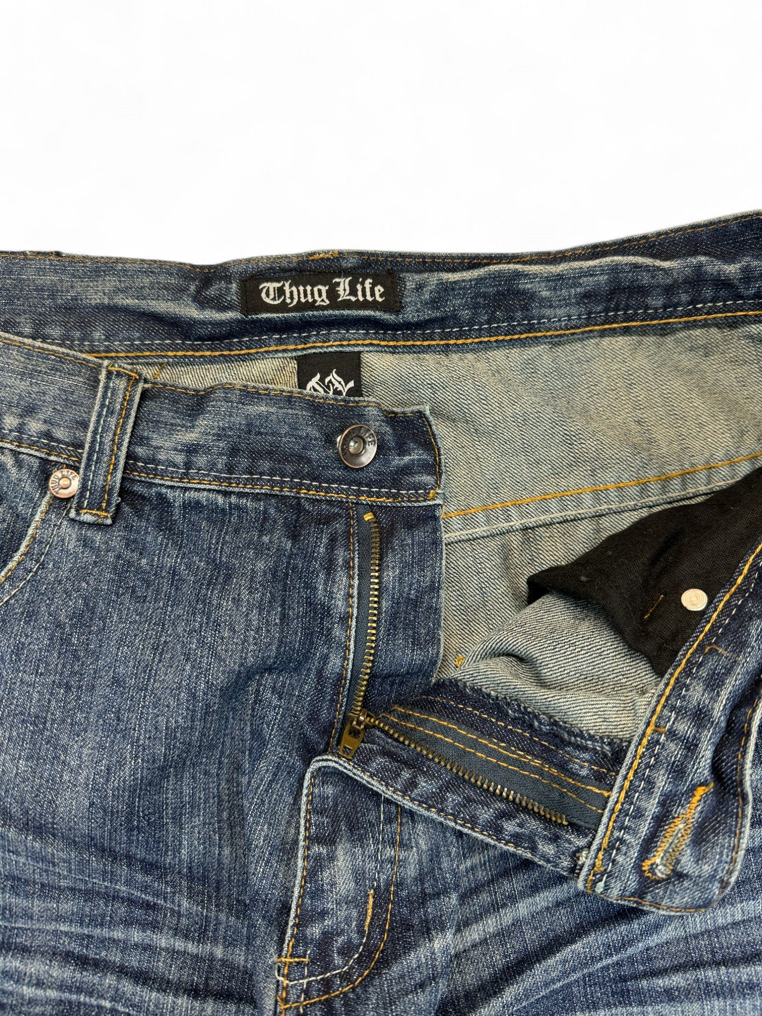 Thug Life Jorts Deadstock Y2K Baggy Dark Blue 36