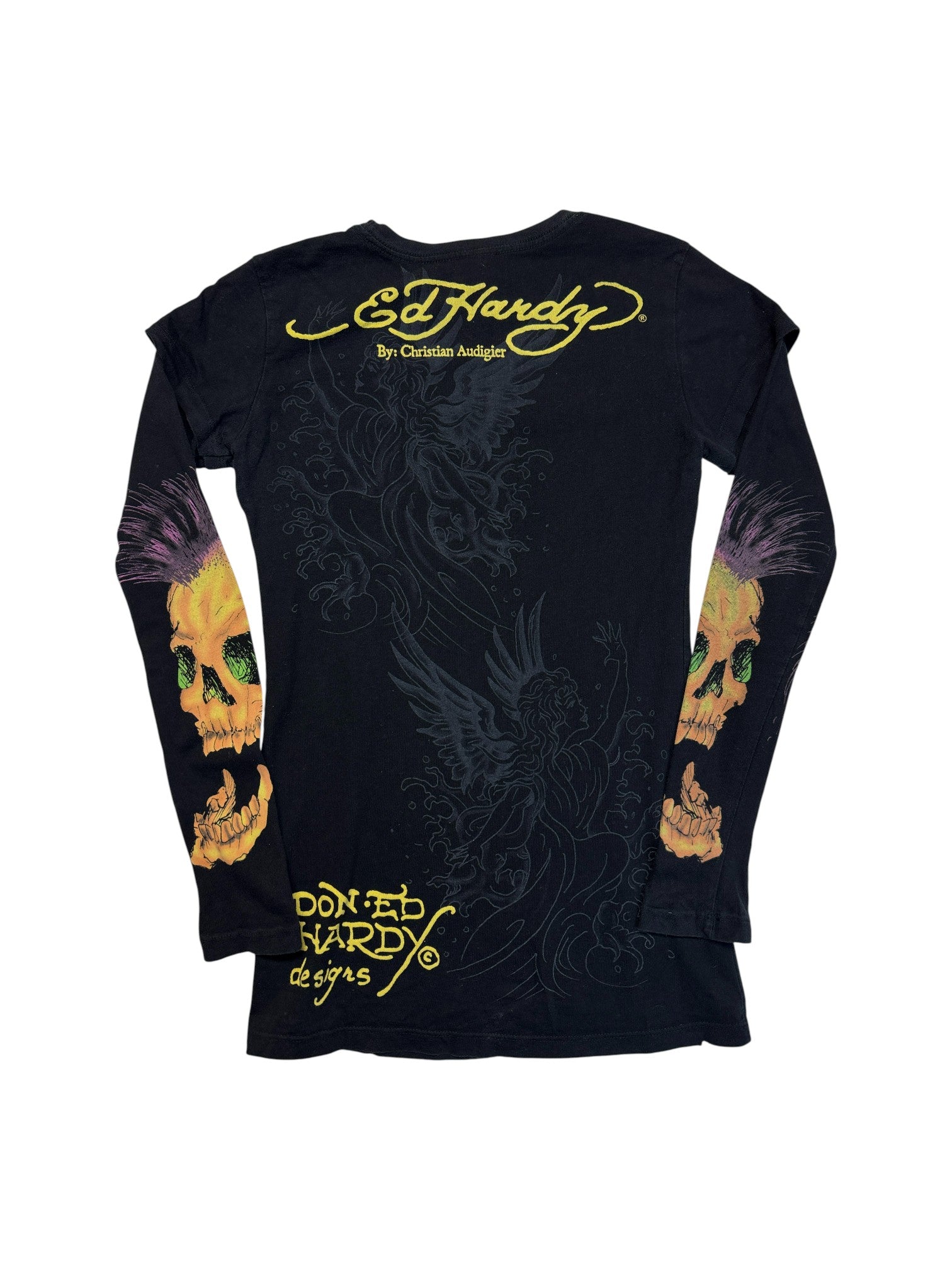 00s Ed Hardy Layered Longsleeve "Siren" Schwarz M - RareRags