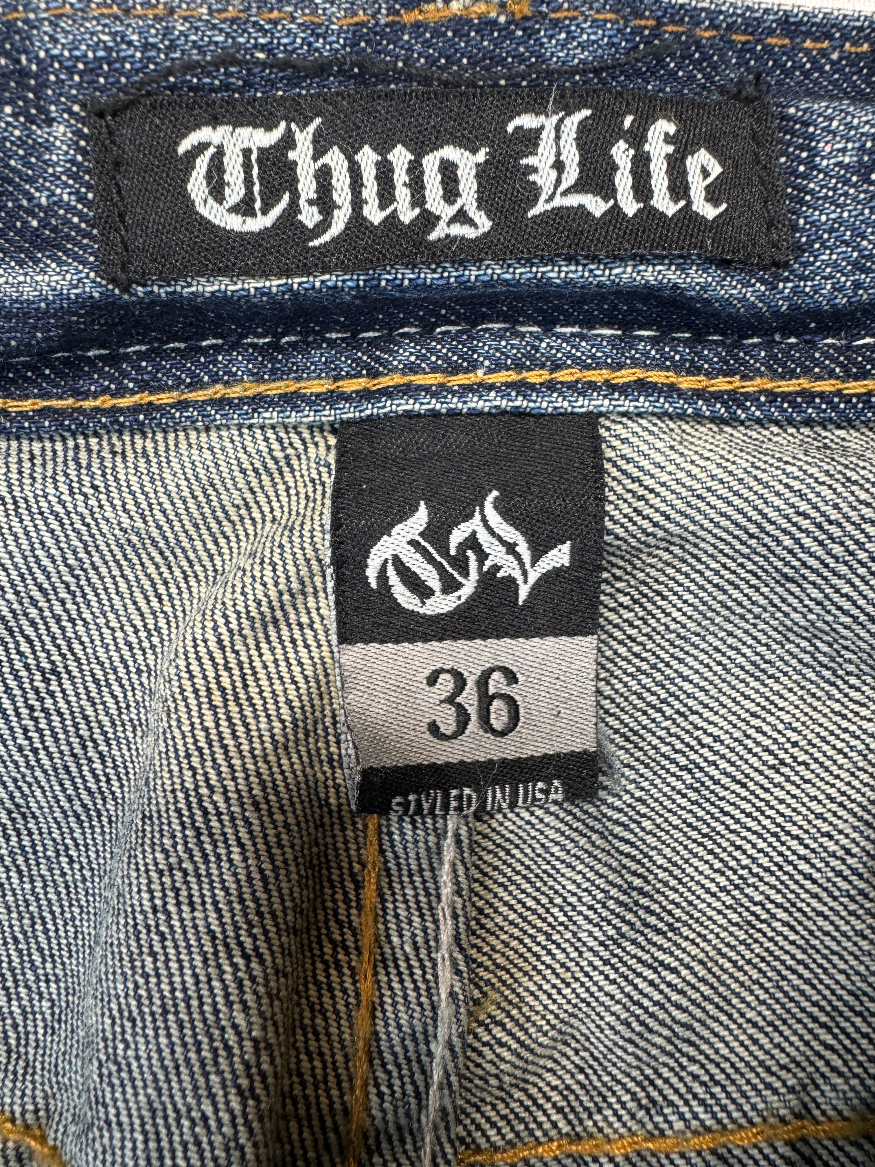 Thug Life Jorts Deadstock Y2K Baggy Dark Blue 36
