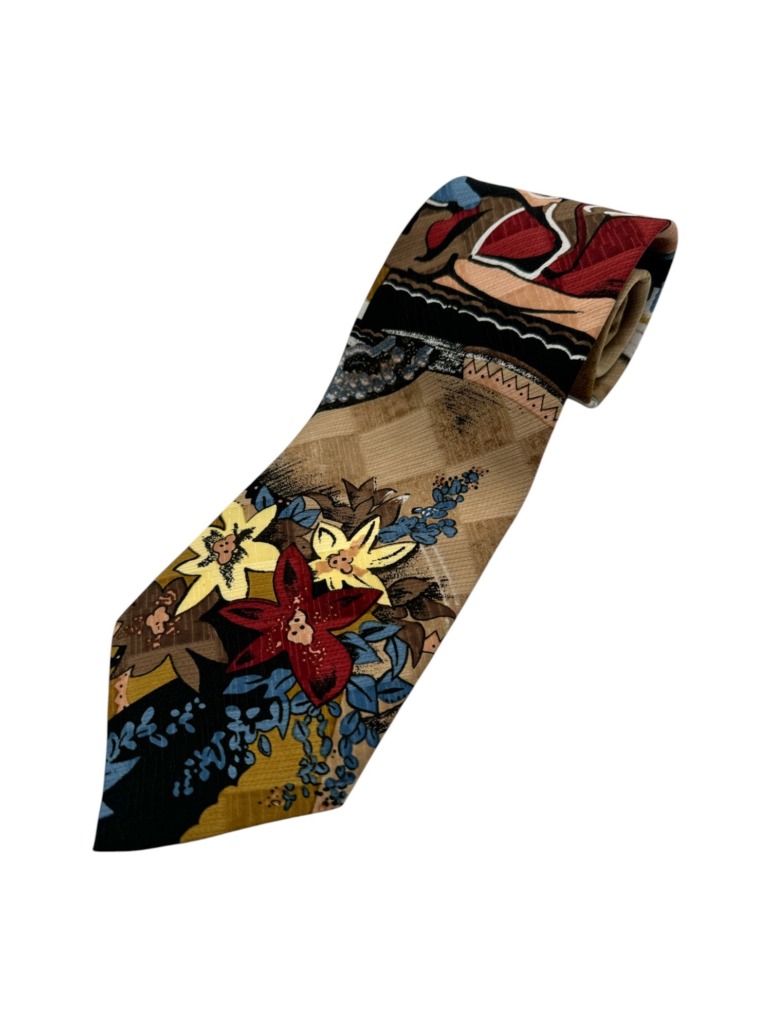 Vintage Safer Tie Krawatte 90s Mit Geheimer Tasche Für Kondom Blumenprint Made In Germany Bunt - RareRags