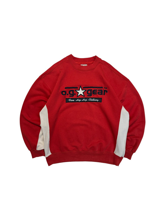 90s OG Gear Sweater Spellout Rot XL - RareRags