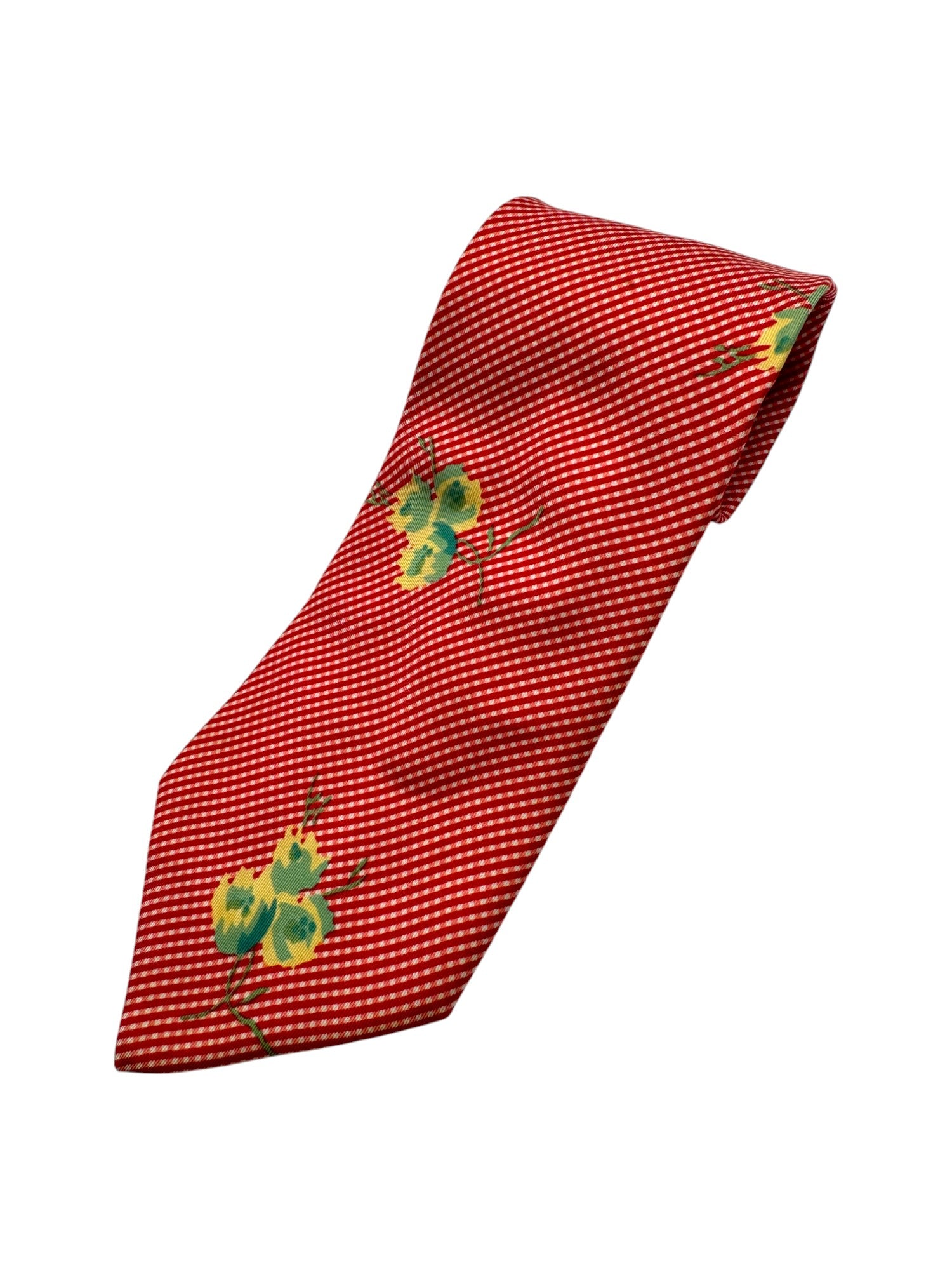 Vintage Karl Lagerfeld Krawatte 90s Made In Italy Seide Floral Print Rot - RareRags