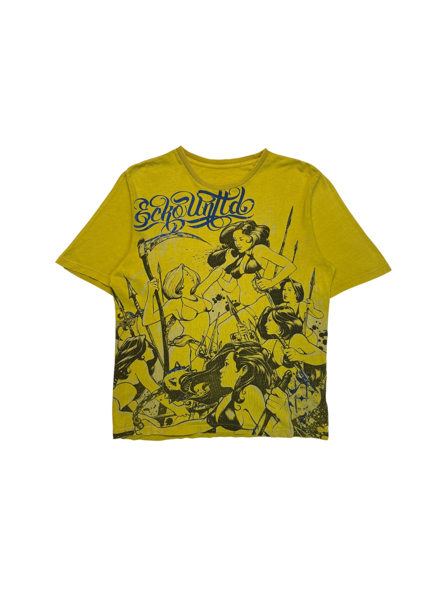 00s Ecko Unltd. Shirt "Crush Kill Destroy" Trashed Gelb M-L - RareRags