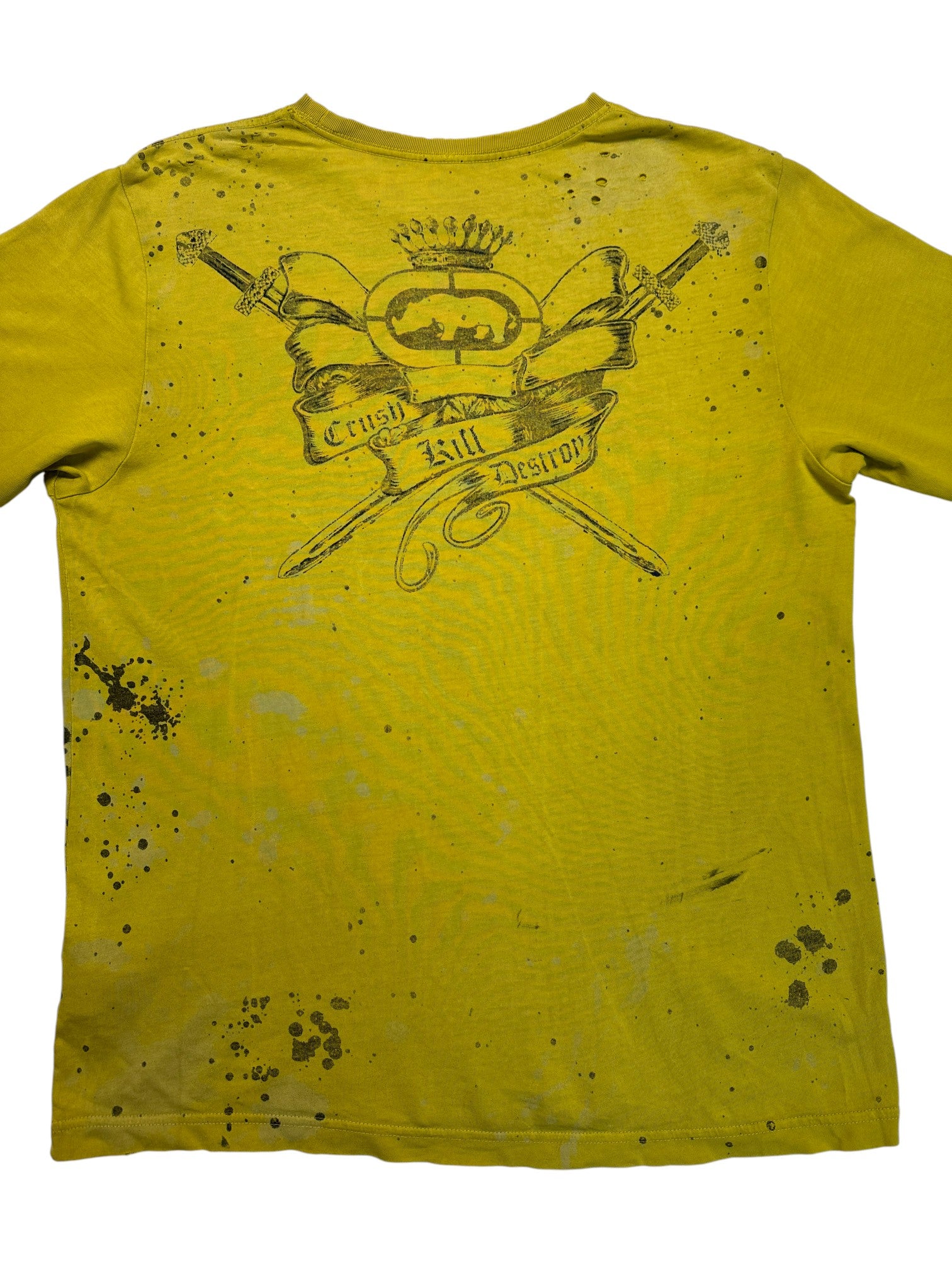 00s Ecko Unltd. Shirt "Crush Kill Destroy" Trashed Gelb M-L - RareRags