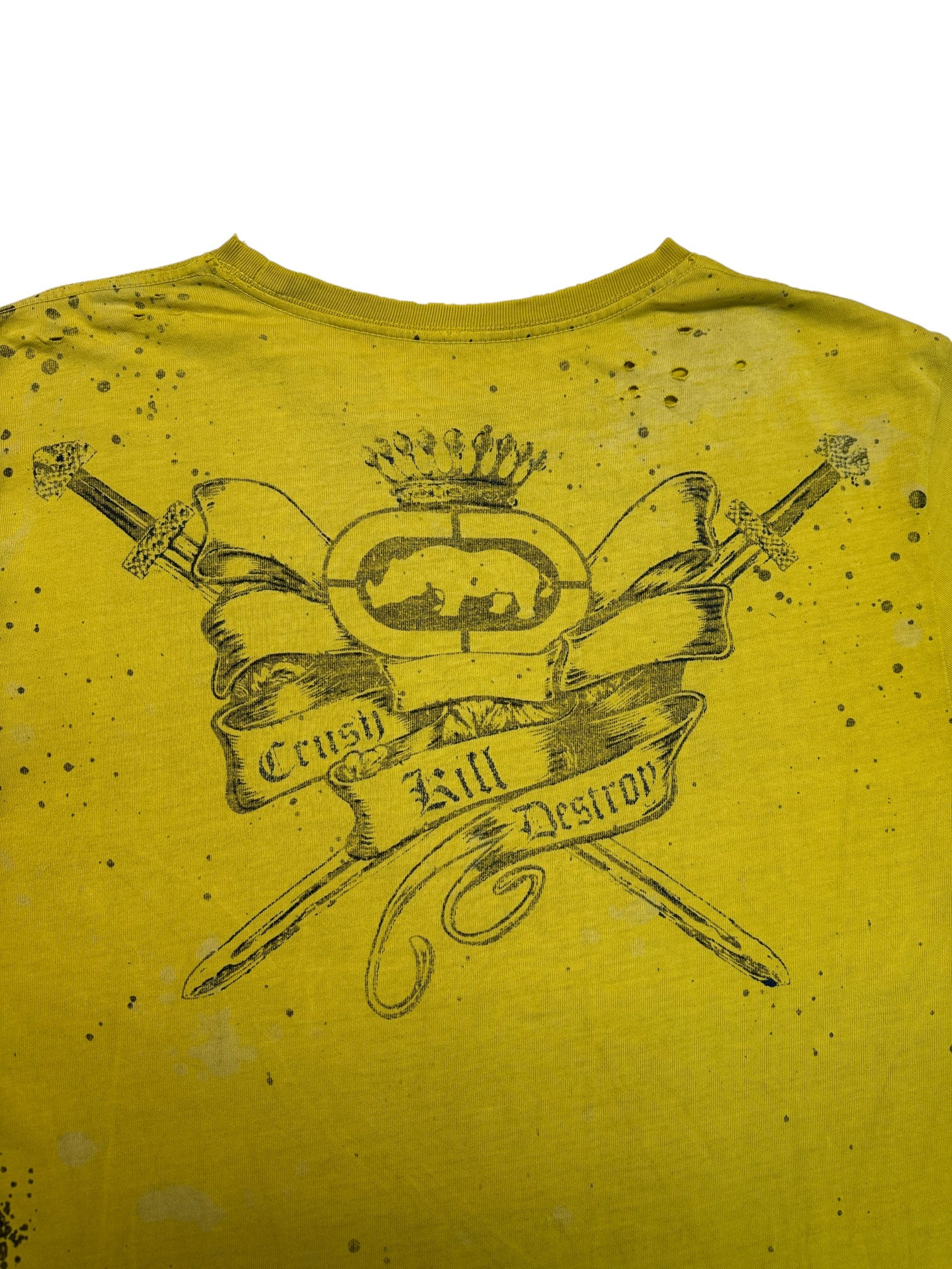 00s Ecko Unltd. Shirt "Crush Kill Destroy" Trashed Gelb M-L - RareRags