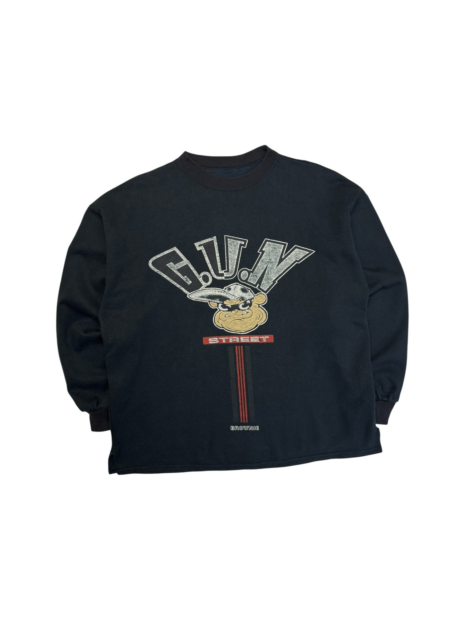 90s Brownie USA Sweater "Gun Street" Made In France Schwarz S-M - RareRags