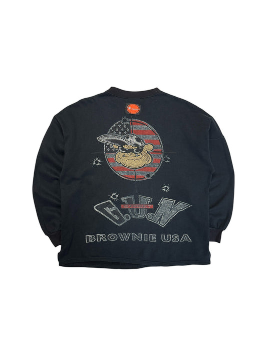 90s Brownie USA Sweater "Gun Street" Made In France Schwarz S-M - RareRags