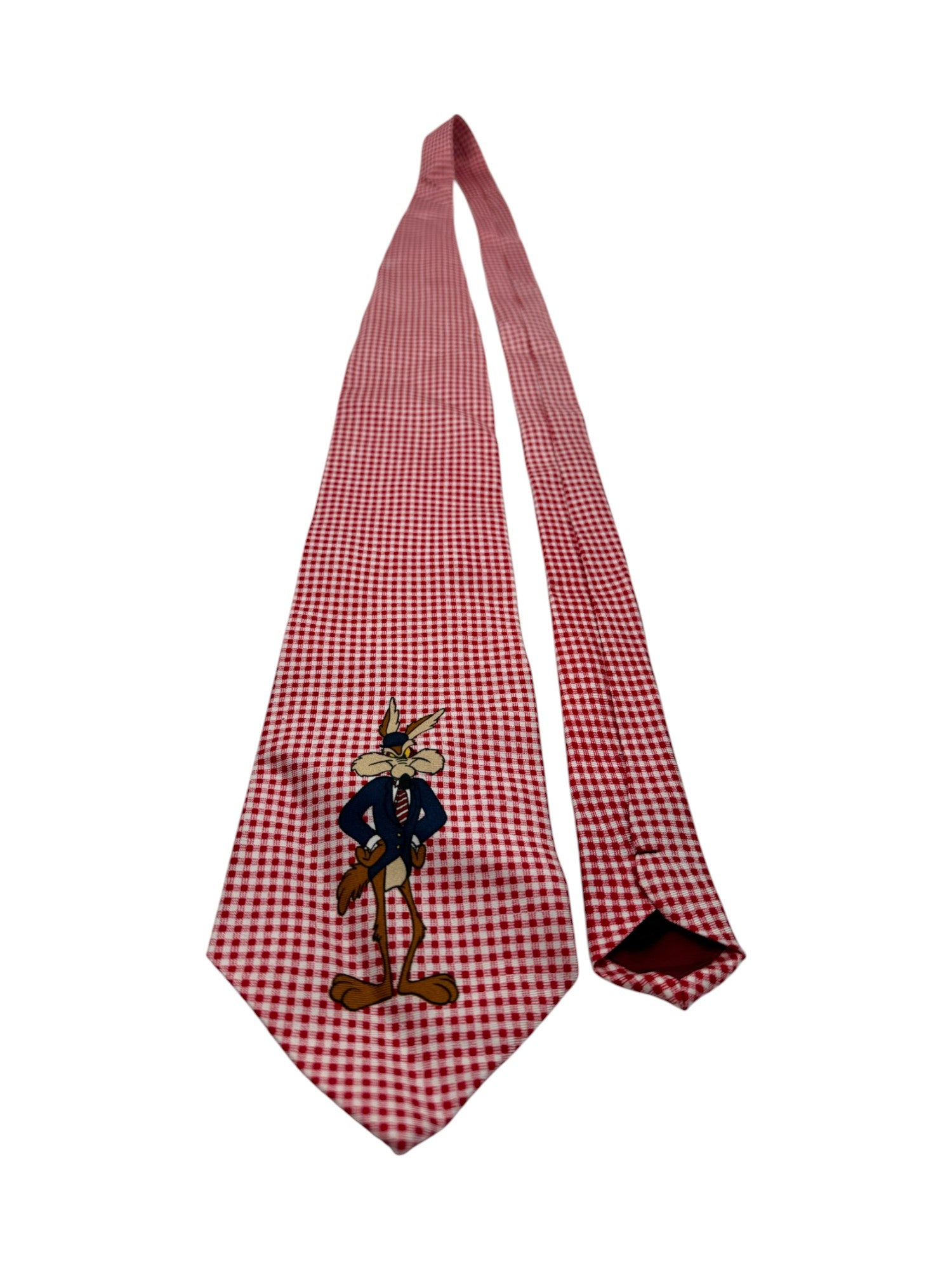 Vintage Addiction Krawatte 1992 Coyote Seide Kariert Weiß Rot