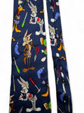 Vintage Warner Bros. Krawatte 1998 Looney Tunes Made In Korea Seide Dunkelblau