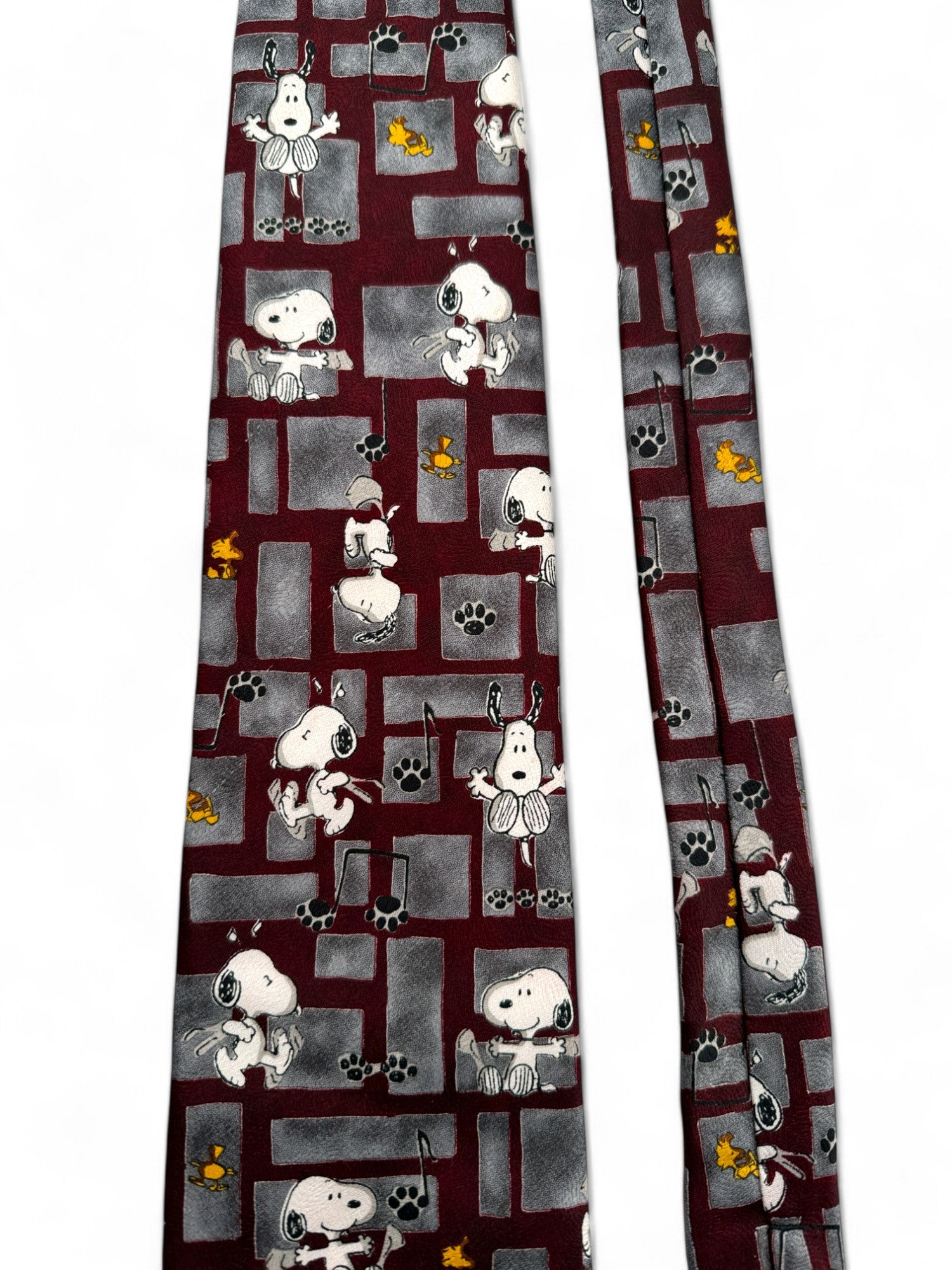 Vintage Peanuts Krawatte 90s Snoopy Dunkelrot Grau