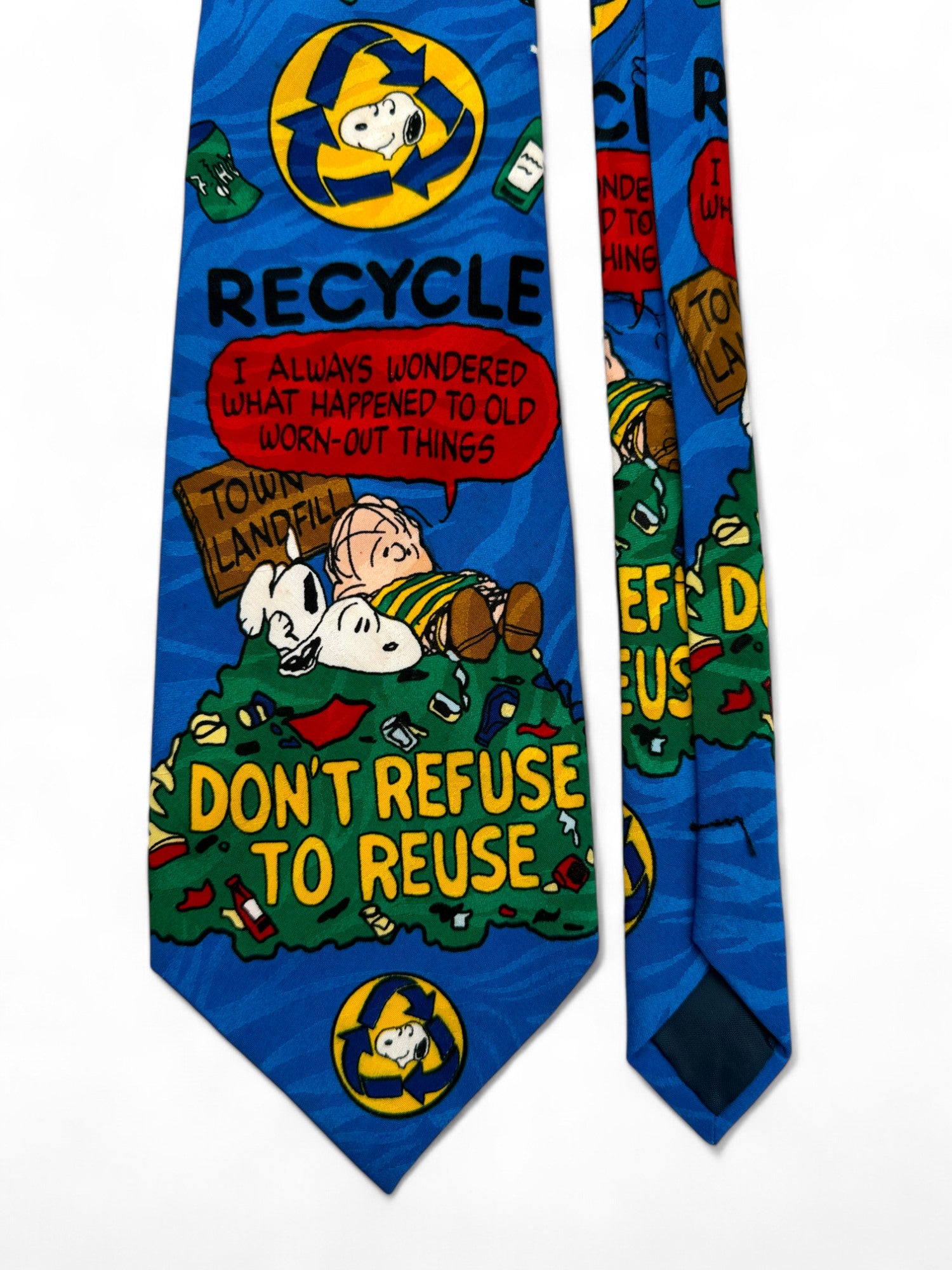 Vintage Peanuts Krawatte 90s Snoopy "don't refuse to reuse" Blau
