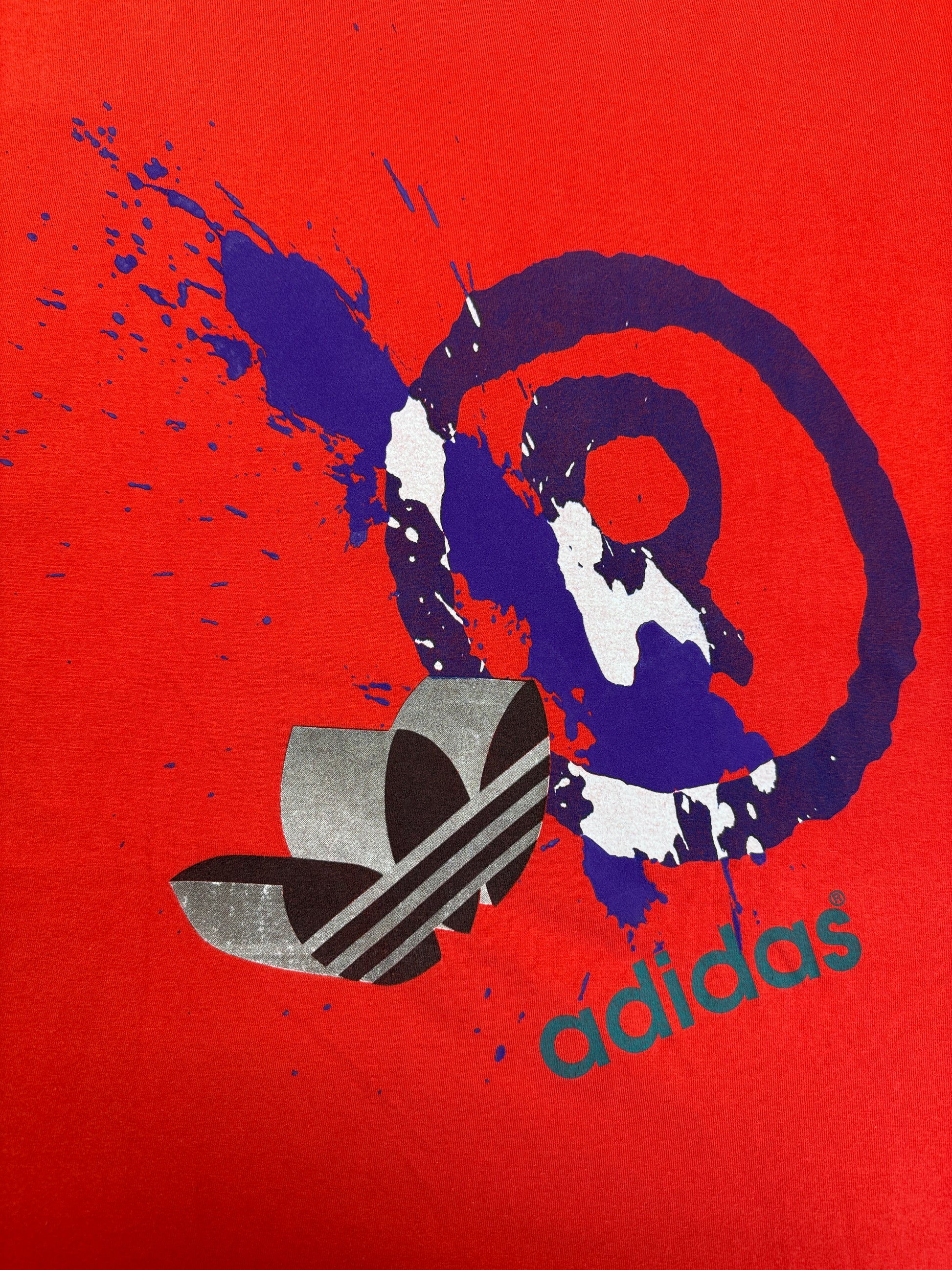 90s Adidas Shirt Paint Splatter Rot Größe L - RareRags