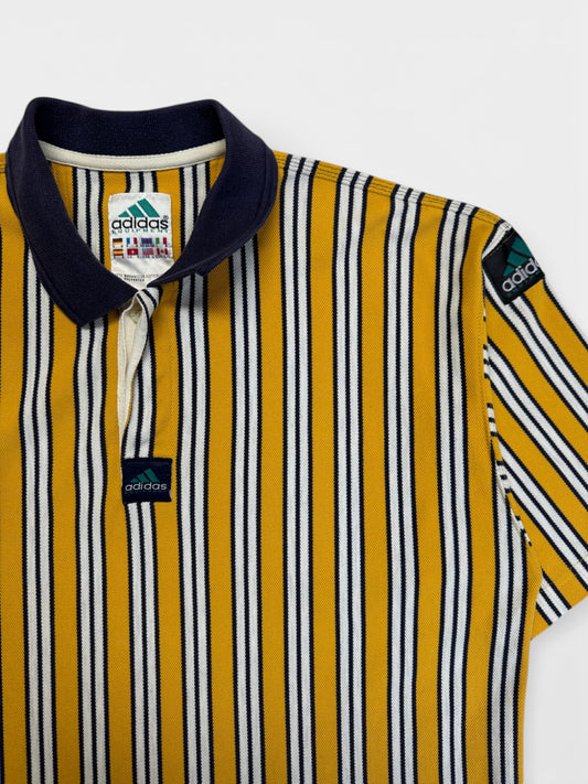 90s Adidas Equipment Polo Made In Singapore Gestreift Gelb Schwarz D8 L-XL