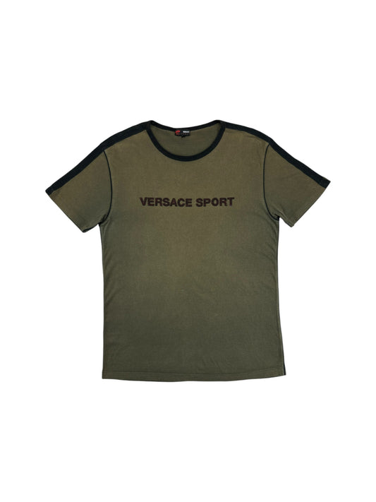 Vintage Versace Sport Shirt Spellout Stick Khaki L
