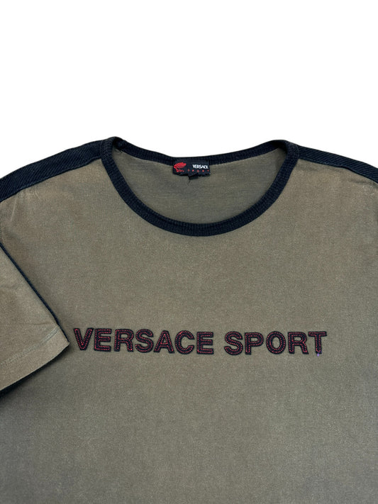 Vintage Versace Sport Shirt Spellout Stick Khaki L