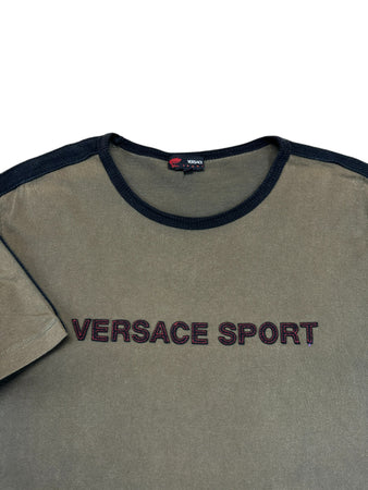 Vintage Versace Sport Shirt Spellout Stick Khaki L