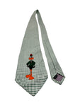Vintage Addiction Krawatte 1992 Warner Bros. Looney Tunes Daffy Duck Handmade Seide Kariert Schwarz Weiß