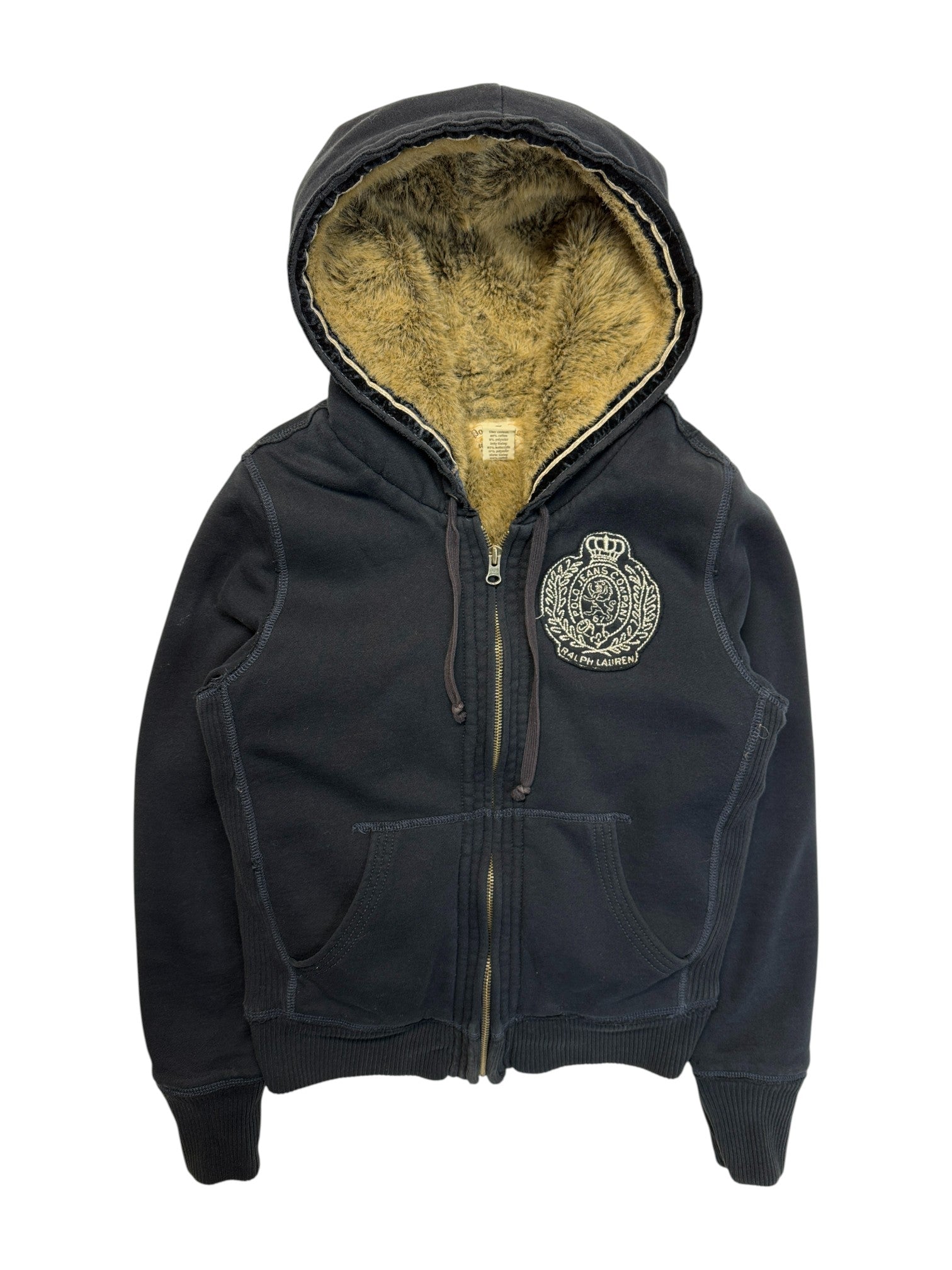 00s Polo Jeans By Ralph Lauren Hoodie Faux Fur Dunkelblau S-M - RareRags
