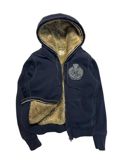 00s Polo Jeans By Ralph Lauren Hoodie Faux Fur Dunkelblau S-M - RareRags