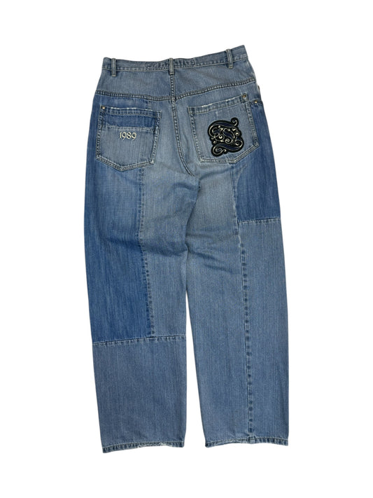 Vintage Tribal Baggy Jeans 90s Two Tone Blau 34