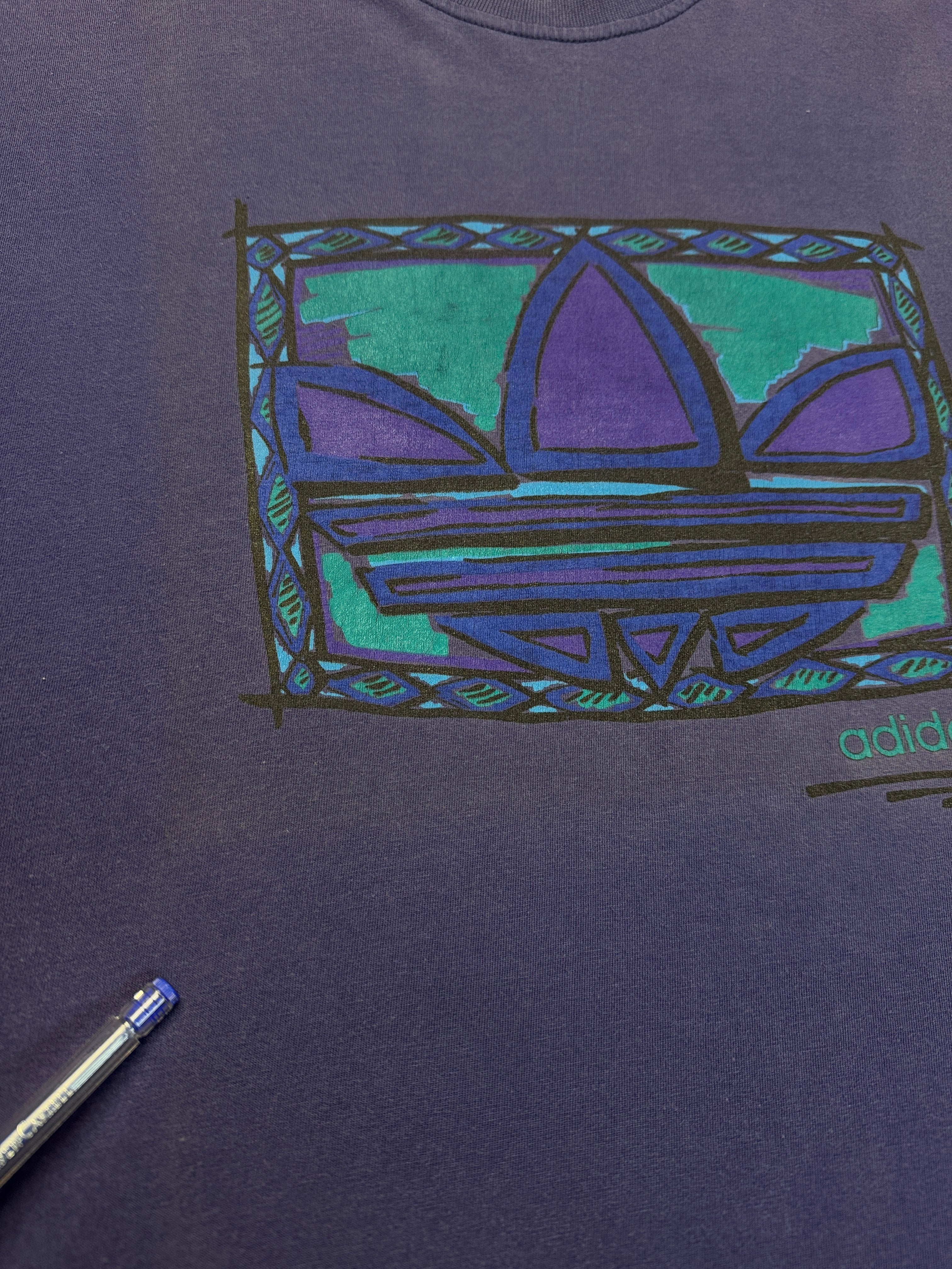 90s Adidas Shirt Trefoil Print Faded Lila L