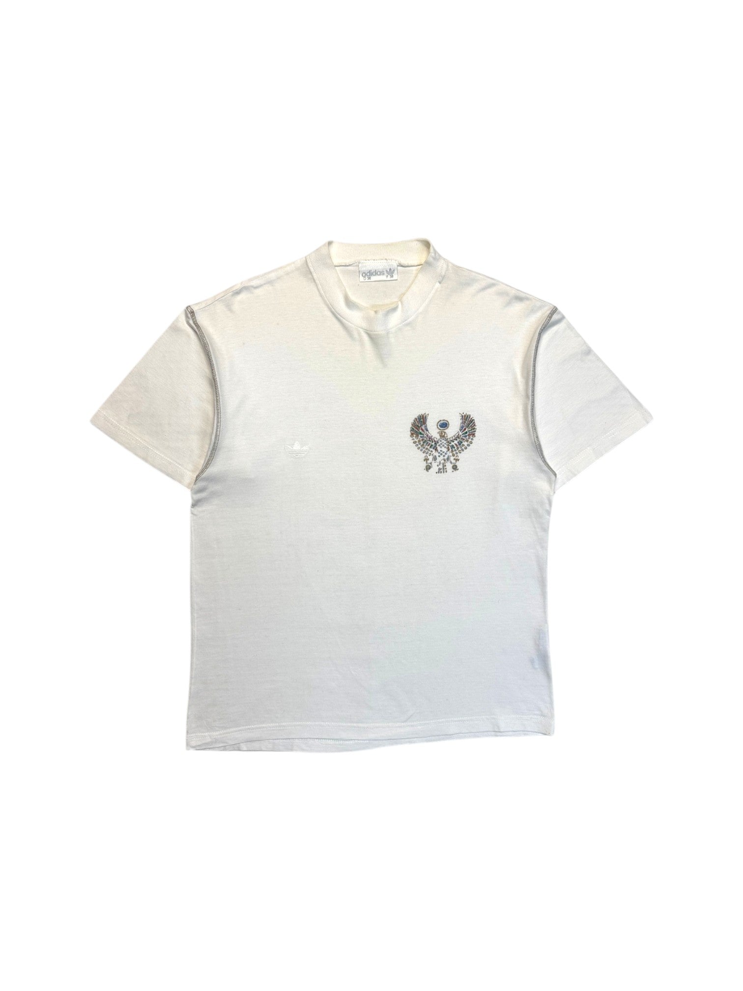 90s Adidas By Ventex Damen Shirt Ankh-Skarabäus Weiß 36