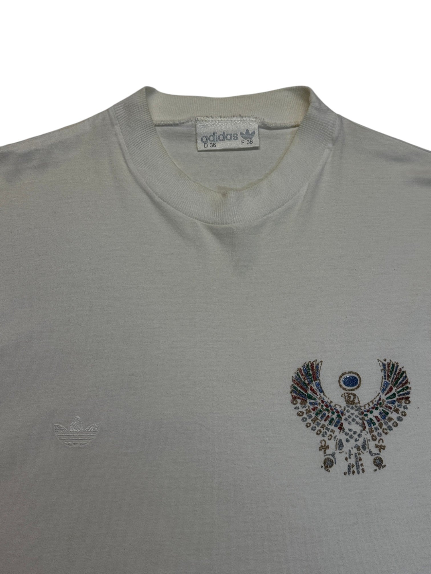 90s Adidas By Ventex Damen Shirt Ankh-Skarabäus Weiß 36
