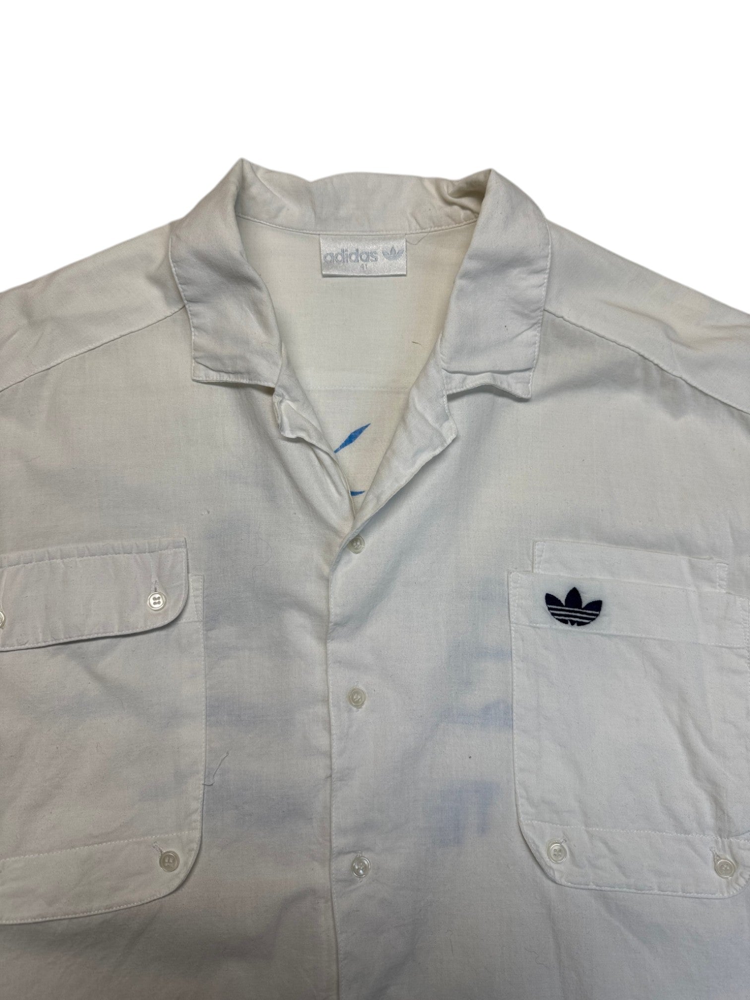 80s Adidas Kurzarm Hemd "Das Traumschiff" Made in Hong Kong Weiß M-L