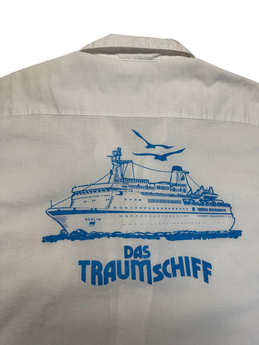 80s Adidas Kurzarm Hemd "Das Traumschiff" Made in Hong Kong Weiß M-L