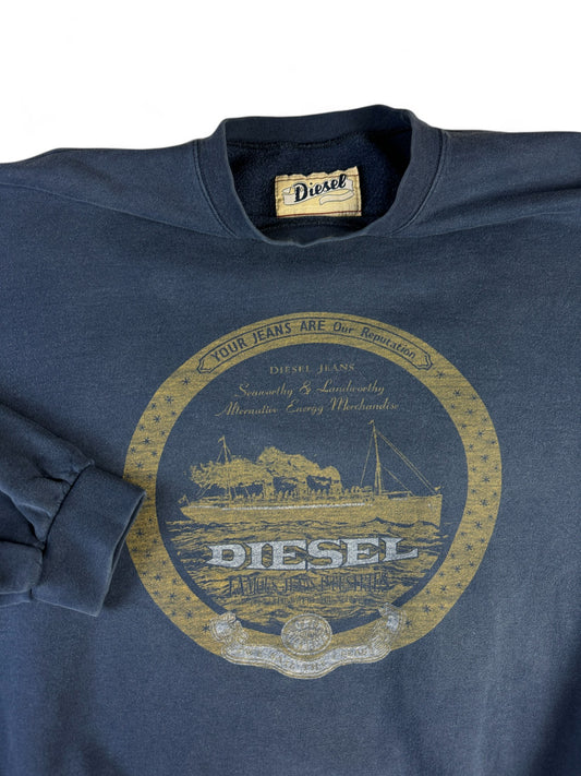 Vintage Diesel Sweater 90s "Your JEANS ARE Our Reputation" Made In Italy Dunkelblau (16) M