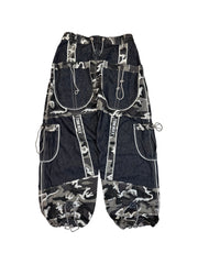 00s Tom Nixx Rave Baggy Pants Tech Wear Camouflage Denim Dunkelblau Schwarz XL - RareRags
