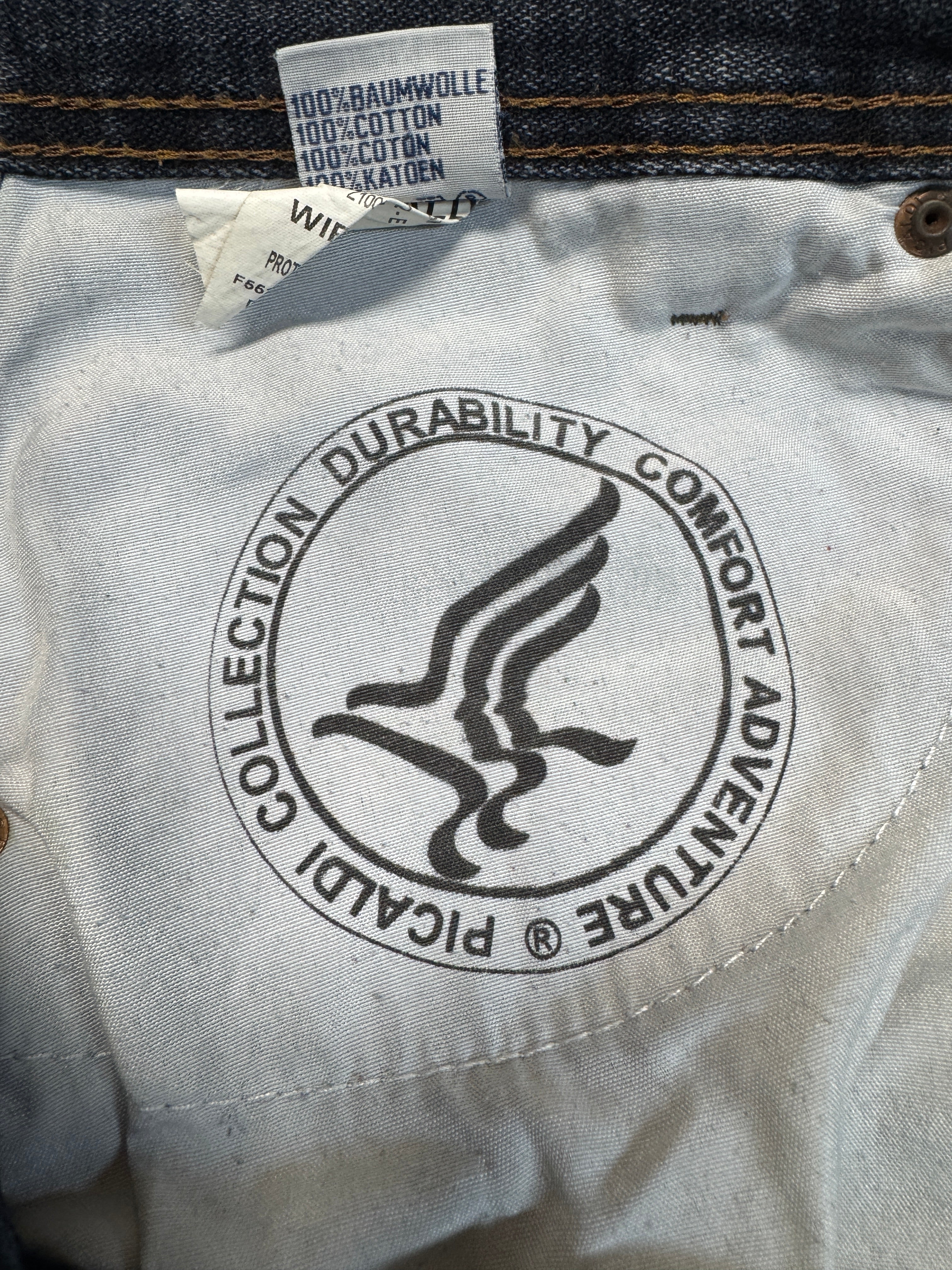 00s Picaldi Baggy Jeans "Wiper-4" Spellout Embroidery Dunkelblau W38 L30 - RareRags