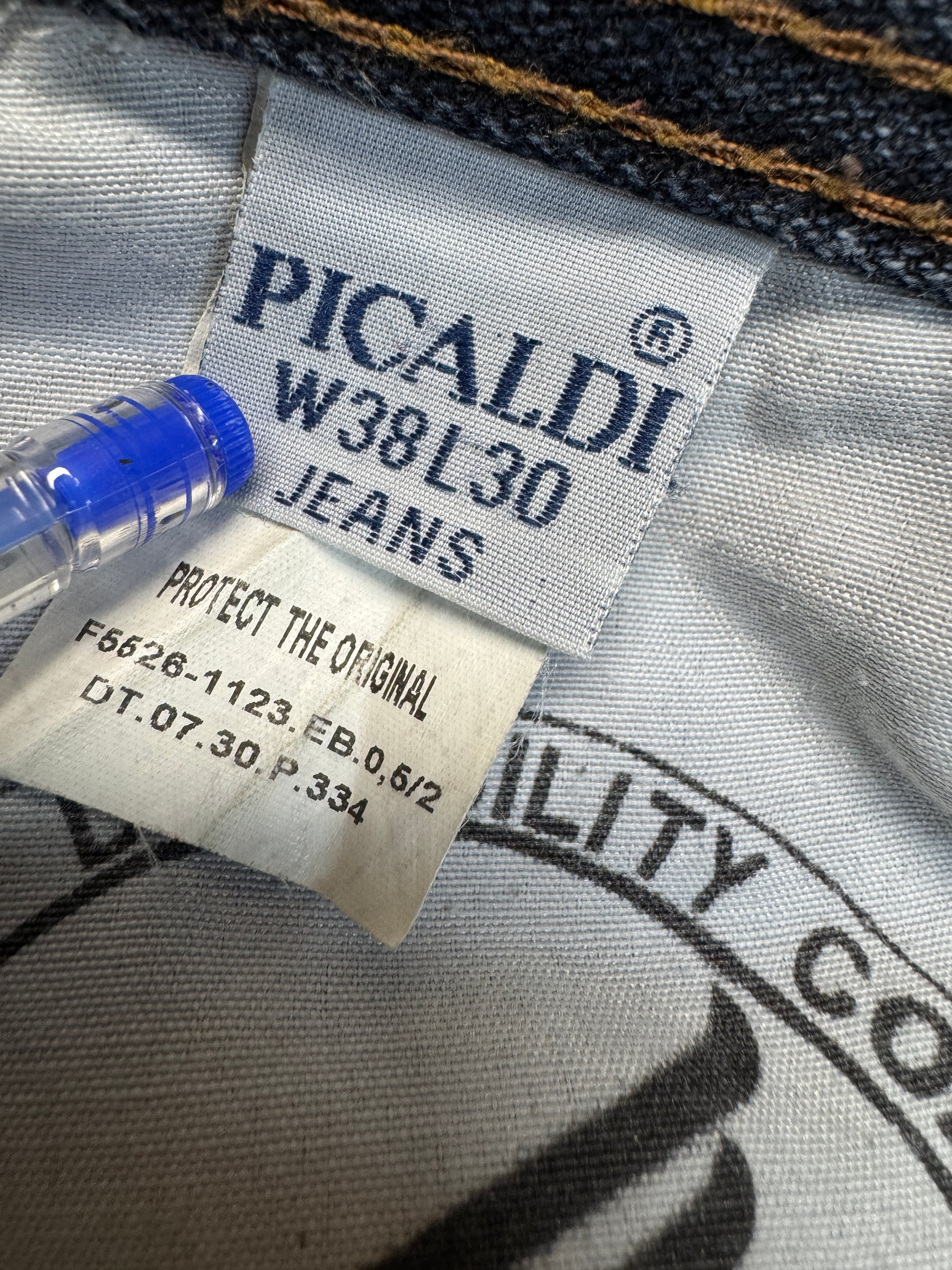 00s Picaldi Baggy Jeans "Wiper-4" Spellout Embroidery Dunkelblau W38 L30 - RareRags