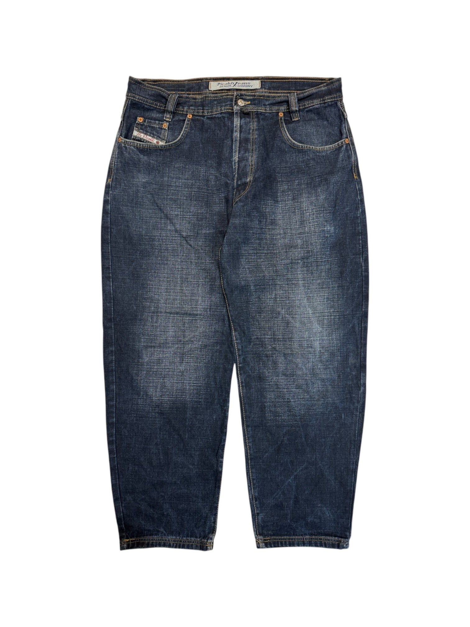 00s Picaldi Baggy Jeans "Wiper-4" Spellout Embroidery Dunkelblau W38 L30 - RareRags