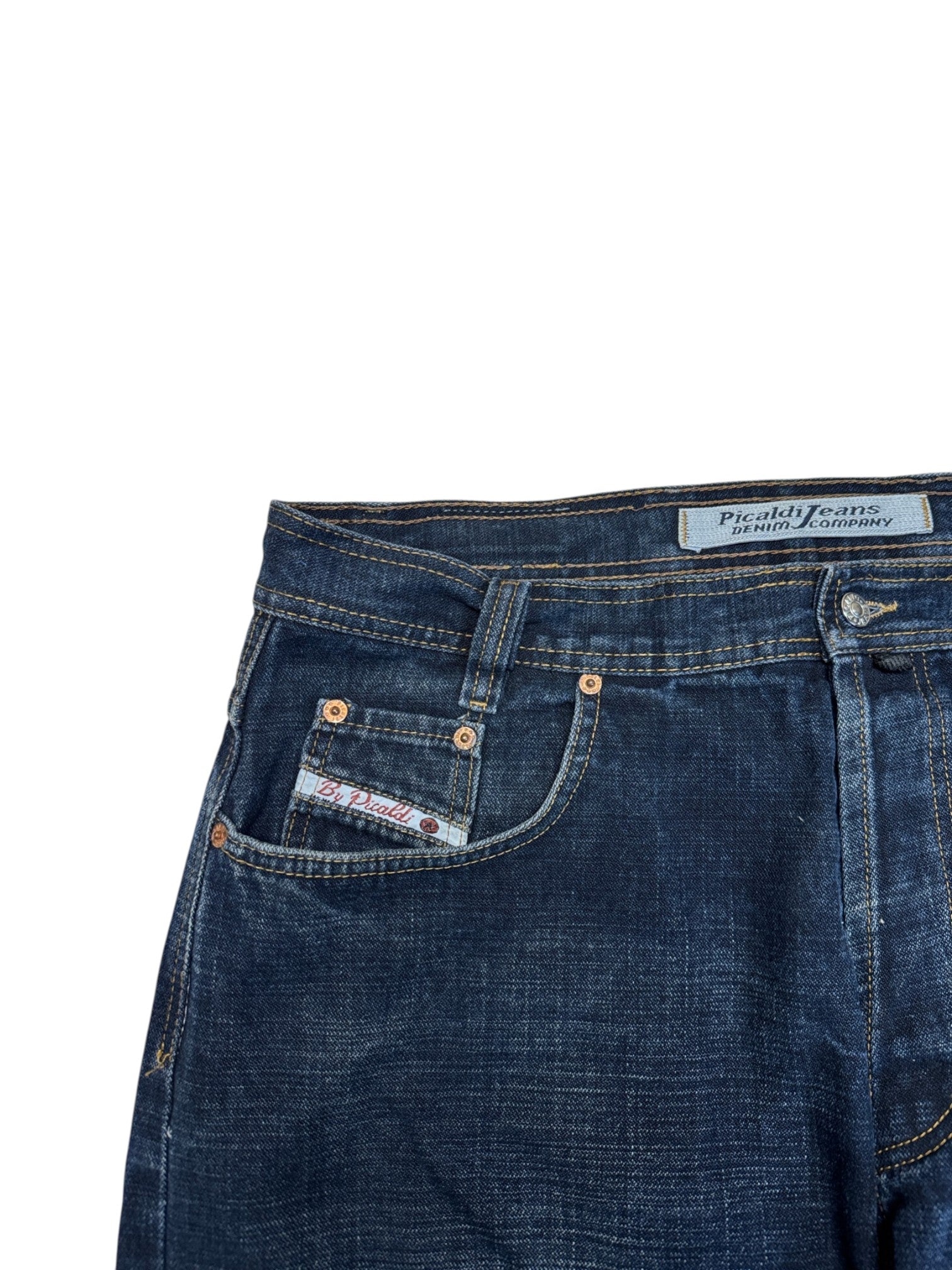 00s Picaldi Baggy Jeans "Wiper-4" Spellout Embroidery Dunkelblau W38 L30 - RareRags